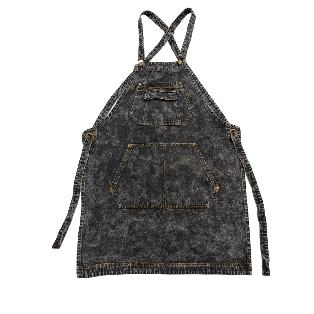 Jeanerlor Denim Apron Unisex L Black Acid Wash Excellent Utility Workwear Bib